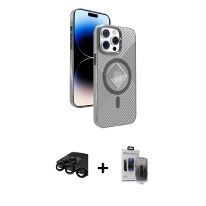 ieg™ iPhone 15 Pro Max Kılıf Nova Modern Prime - Siyah Vanessa Magic Hayalet Cam + Raze Metal Kamera Lens - SH