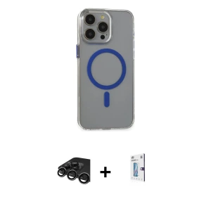 ieg™ iPhone 15 Pro Max Kılıf Odak Form Özel Seri - Siyah Bilvis 0.18mm Plus Cam Ekran Koruyucu + Raze Metal Kamera Lens - TMGI