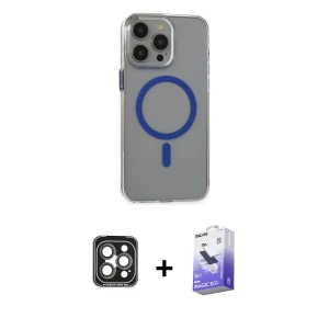 ieg™ iPhone 15 Pro Max Kılıf Odak Form Özel Seri - Siyah Bilvis 5in1 5D Magic Hayalet Cam Ekran Koruyucu + PVD Metal Kamera Lens - GI