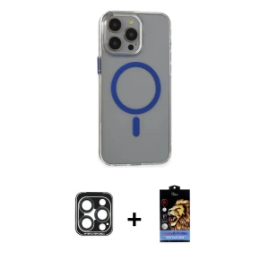 ieg™ iPhone 15 Pro Max Kılıf Odak Form Özel Seri - Siyah Buffer Hayalet Cam Ekran Koruyucu + PVD Metal Kamera Lens - LT