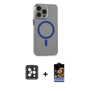 ieg™ iPhone 15 Pro Max Kılıf Odak Form Özel Seri - Siyah Buffer Hayalet Cam Ekran Koruyucu + PVD Metal Kamera Lens - SH