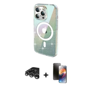 ieg™ iPhone 15 Pro Max Kılıf Odak Modern Serisi - Siyah 3D Antistatik Mat Seramik Nano Ekran Koruyucu + Raze Metal Kamera Lens - GS