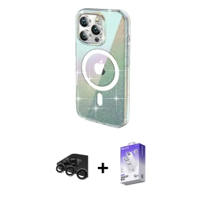 ieg™ iPhone 15 Pro Max Kılıf Odak Modern Serisi - Siyah Bilvis 5in1 3D Magic Cam Ekran Koruyucu + Raze Metal Kamera Lens - TMGI