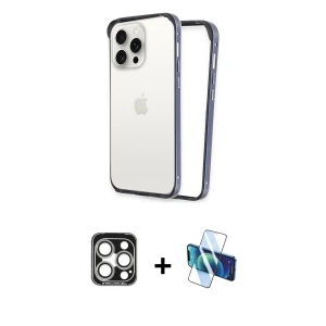 ieg™ iPhone 15 Pro Max Kılıf Pusula Asil Koleksiyonu - Siyah 3D Antistatik Seramik Nano Ekran Koruyucu + PVD Metal Kamera Lens - GS