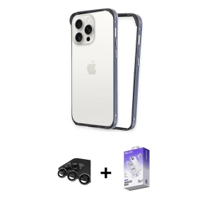ieg™ iPhone 15 Pro Max Kılıf Pusula Asil Koleksiyonu - Siyah Bilvis 5in1 3D Magic Cam Ekran Koruyucu + Raze Metal Kamera Lens - TMGI