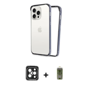 ieg™ iPhone 15 Pro Max Kılıf Pusula Asil Koleksiyonu - Siyah Joko Magic 5D Hayalet Cam + PVD Metal Kamera Lens - SH