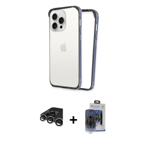 ieg™ iPhone 15 Pro Max Kılıf Pusula Asil Koleksiyonu - Siyah Vanessa Magic Cam + Raze Metal Kamera Lens - GS