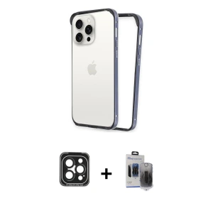 ieg™ iPhone 15 Pro Max Kılıf Pusula Asil Koleksiyonu - Siyah Vanessa Magic Hayalet Cam + PVD Metal Kamera Lens - SH