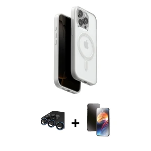 ieg™ iPhone 15 Pro Max Kılıf Pusula Form Serisi - Siyah 3D Antistatik Mat Seramik Nano Ekran Koruyucu + Raze Metal Kamera Lens - LT
