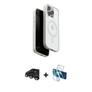 ieg™ iPhone 15 Pro Max Kılıf Pusula Form Serisi - Siyah 3D Antistatik Seramik Nano Ekran Koruyucu + Raze Metal Kamera Lens - TMGI