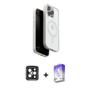 ieg™ iPhone 15 Pro Max Kılıf Pusula Form Serisi - Siyah Bilvis 5in1 3D Magic Cam Ekran Koruyucu + PVD Metal Kamera Lens - SH