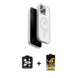 ieg™ iPhone 15 Pro Max Kılıf Pusula Form Serisi - Siyah Buffer Cam Ekran Koruyucu + PVD Metal Kamera Lens - TU