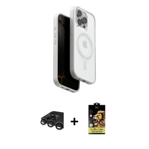 ieg™ iPhone 15 Pro Max Kılıf Pusula Form Serisi - Siyah Buffer Cam Ekran Koruyucu + Raze Metal Kamera Lens - TMGI