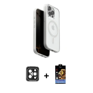 ieg™ iPhone 15 Pro Max Kılıf Pusula Form Serisi - Siyah Buffer Hayalet Cam Ekran Koruyucu + PVD Metal Kamera Lens - SH