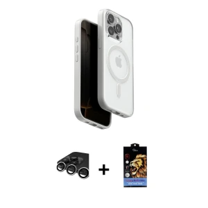 ieg™ iPhone 15 Pro Max Kılıf Pusula Form Serisi - Siyah Buffer Hayalet Cam Ekran Koruyucu + Raze Metal Kamera Lens - GS