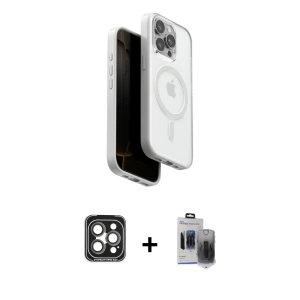 ieg™ iPhone 15 Pro Max Kılıf Pusula Form Serisi - Siyah Vanessa Magic Hayalet Cam + PVD Metal Kamera Lens - GI