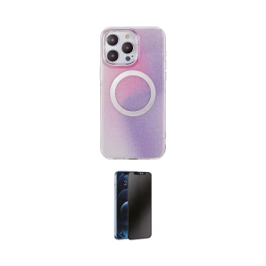 ieg™ iPhone 15 Pro Max Kılıf Pusula Form - Siyah 3D Antistatik Hayalet Cam Ekran Koruyucu