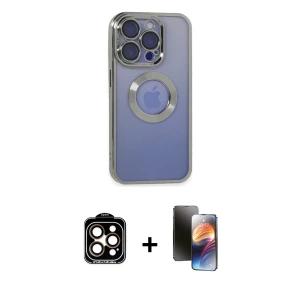 ieg™ iPhone 15 Pro Max Kılıf Pusula Form - Siyah 3D Antistatik Mat Seramik Nano Ekran Koruyucu + PVD Metal Kamera Lens - TU