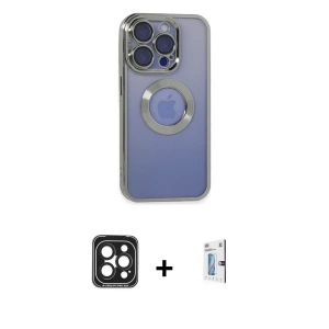 ieg™ iPhone 15 Pro Max Kılıf Pusula Form - Siyah Bilvis 0.18mm Plus Cam Ekran Koruyucu + PVD Metal Kamera Lens - SH