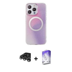 ieg™ iPhone 15 Pro Max Kılıf Pusula Form - Siyah Bilvis 5in1 3D Magic Cam Ekran Koruyucu + Raze Metal Kamera Lens - GS