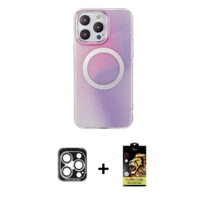 ieg™ iPhone 15 Pro Max Kılıf Pusula Form - Siyah Buffer Cam Ekran Koruyucu + PVD Metal Kamera Lens - GS