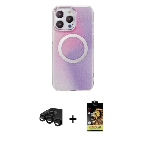 ieg™ iPhone 15 Pro Max Kılıf Pusula Form - Siyah Buffer Cam Ekran Koruyucu + Raze Metal Kamera Lens - SH