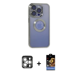ieg™ iPhone 15 Pro Max Kılıf Pusula Form - Siyah Buffer Hayalet Cam Ekran Koruyucu + PVD Metal Kamera Lens - GS