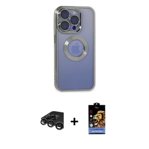 ieg™ iPhone 15 Pro Max Kılıf Pusula Form - Siyah Buffer Hayalet Cam Ekran Koruyucu + Raze Metal Kamera Lens - TMGI