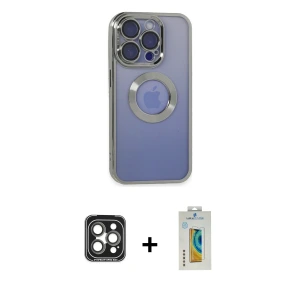 ieg™ iPhone 15 Pro Max Kılıf Pusula Form - Siyah Polymer Nano Ekran Koruyucu + PVD Metal Kamera Lens - GI
