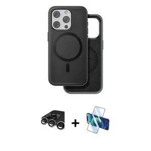 ieg™ iPhone 15 Pro Max Kılıf Pusula Işık Koleksiyonu - Siyah 3D Antistatik Seramik Nano Ekran Koruyucu + Raze Metal Kamera Lens - GS