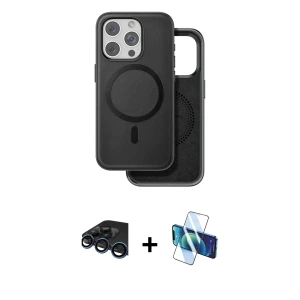 ieg™ iPhone 15 Pro Max Kılıf Pusula Işık Koleksiyonu - Siyah 3D Antistatik Seramik Nano Ekran Koruyucu + Raze Metal Kamera Lens - LT