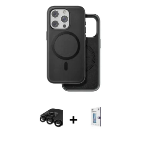 ieg™ iPhone 15 Pro Max Kılıf Pusula Işık Koleksiyonu - Siyah Bilvis 0.18mm Plus Cam Ekran Koruyucu + Raze Metal Kamera Lens - SH