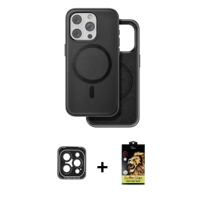 ieg™ iPhone 15 Pro Max Kılıf Pusula Işık Koleksiyonu - Siyah Buffer Cam Ekran Koruyucu + PVD Metal Kamera Lens - SH
