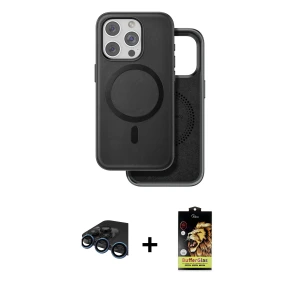 ieg™ iPhone 15 Pro Max Kılıf Pusula Işık Koleksiyonu - Siyah Buffer Cam Ekran Koruyucu + Raze Metal Kamera Lens - LT