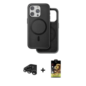ieg™ iPhone 15 Pro Max Kılıf Pusula Işık Koleksiyonu - Siyah Buffer Cam Ekran Koruyucu + Raze Metal Kamera Lens - TMGI