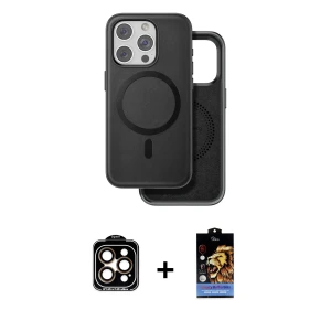 ieg™ iPhone 15 Pro Max Kılıf Pusula Işık Koleksiyonu - Siyah Buffer Hayalet Cam Ekran Koruyucu + PVD Metal Kamera Lens - TU