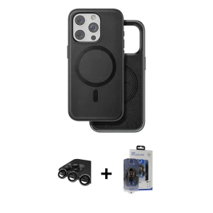 ieg™ iPhone 15 Pro Max Kılıf Pusula Işık Koleksiyonu - Siyah Vanessa Magic Cam + Raze Metal Kamera Lens - TMGI