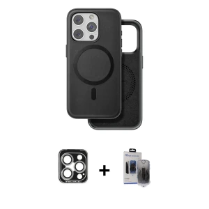 ieg™ iPhone 15 Pro Max Kılıf Pusula Işık Koleksiyonu - Siyah Vanessa Magic Hayalet Cam + PVD Metal Kamera Lens - GS
