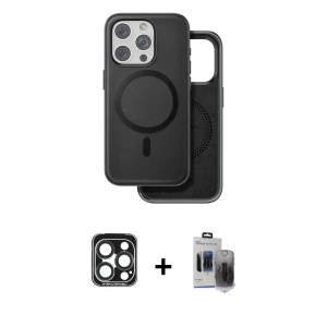 ieg™ iPhone 15 Pro Max Kılıf Pusula Işık Koleksiyonu - Siyah Vanessa Magic Hayalet Cam + PVD Metal Kamera Lens - LT