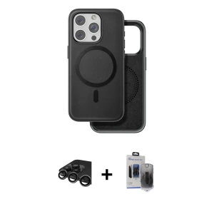 ieg™ iPhone 15 Pro Max Kılıf Pusula Işık Koleksiyonu - Siyah Vanessa Magic Hayalet Cam + Raze Metal Kamera Lens - TMGI