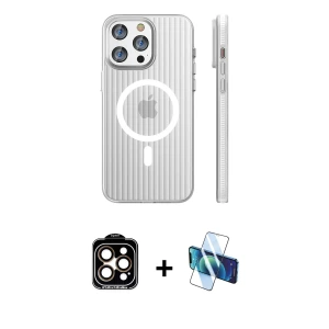 ieg™ iPhone 15 Pro Max Kılıf Pusula Minimal Koleksiyonu - Siyah 3D Antistatik Seramik Nano Ekran Koruyucu + PVD Metal Kamera Lens - TU