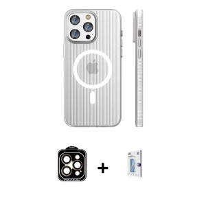 ieg™ iPhone 15 Pro Max Kılıf Pusula Minimal Koleksiyonu - Siyah Bilvis 0.18mm Plus Cam Ekran Koruyucu + PVD Metal Kamera Lens - TU