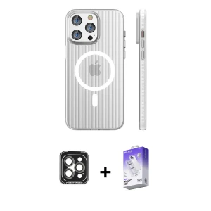 ieg™ iPhone 15 Pro Max Kılıf Pusula Minimal Koleksiyonu - Siyah Bilvis 5in1 3D Magic Cam Ekran Koruyucu + PVD Metal Kamera Lens - GI