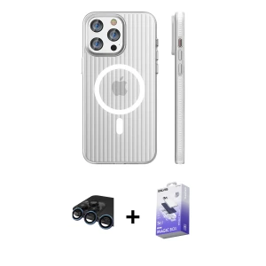 ieg™ iPhone 15 Pro Max Kılıf Pusula Minimal Koleksiyonu - Siyah Bilvis 5in1 5D Magic Hayalet Cam Ekran Koruyucu + Raze Metal Kamera Lens - LT