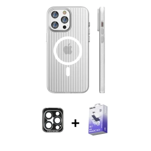ieg™ iPhone 15 Pro Max Kılıf Pusula Minimal Koleksiyonu - Siyah Bilvis 5in1 5D Magic Hayalet Cam Ekran Koruyucu + PVD Metal Kamera Lens - LT
