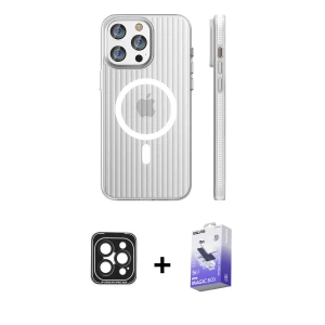 ieg™ iPhone 15 Pro Max Kılıf Pusula Minimal Koleksiyonu - Siyah Bilvis 5in1 5D Magic Hayalet Cam Ekran Koruyucu + PVD Metal Kamera Lens - SH