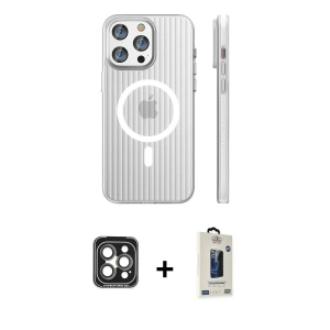 ieg™ iPhone 15 Pro Max Kılıf Pusula Minimal Koleksiyonu - Siyah Bilvis Hayalet Cam Ekran Koruyucu + PVD Metal Kamera Lens - GI