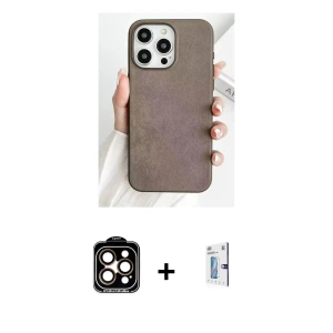 ieg™ iPhone 15 Pro Max Kılıf Pusula Modern - Siyah Bilvis 0.18mm Plus Cam Ekran Koruyucu + PVD Metal Kamera Lens - TU