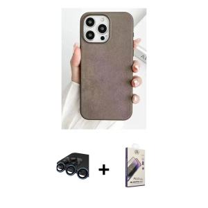 ieg™ iPhone 15 Pro Max Kılıf Pusula Modern - Siyah Bilvis 3D Mat Cam Ekran Koruyucu + Raze Metal Kamera Lens - LT