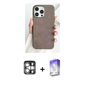 ieg™ iPhone 15 Pro Max Kılıf Pusula Modern - Siyah Bilvis 5in1 3D Magic Cam Ekran Koruyucu + PVD Metal Kamera Lens - GS
